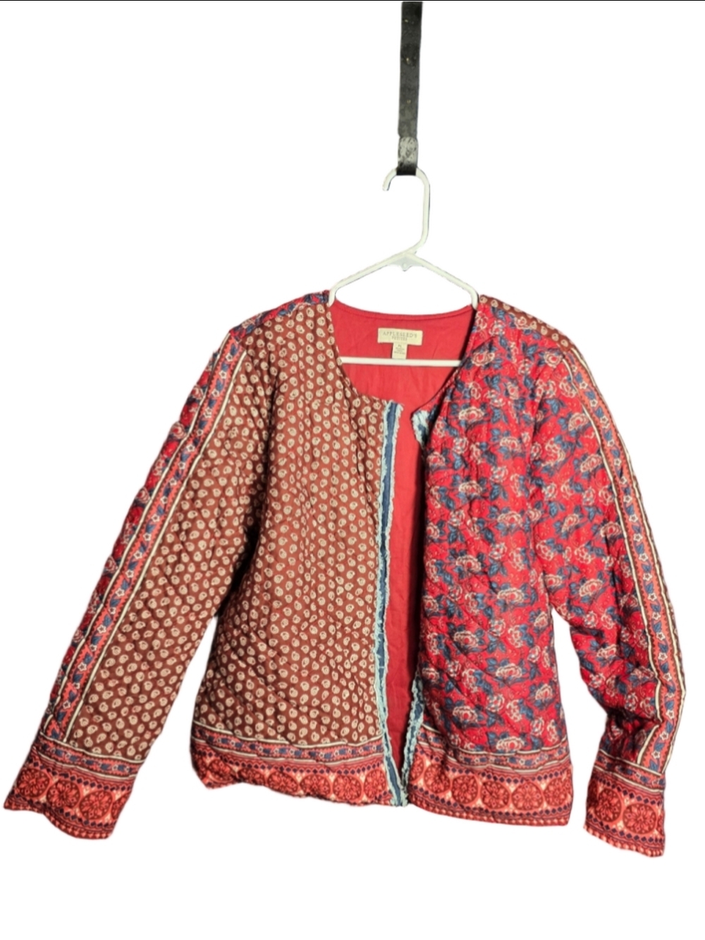 Women's Appleseed's Petite LP Quilted Jacket Red Floral Paisley grandmacore fall
